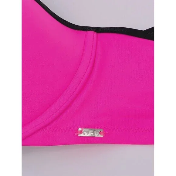 2 Victoria's Secret Pink Bikini Top Women Medium Hot Pink Strappy Swimsuit Beach - Picture 3 of 16